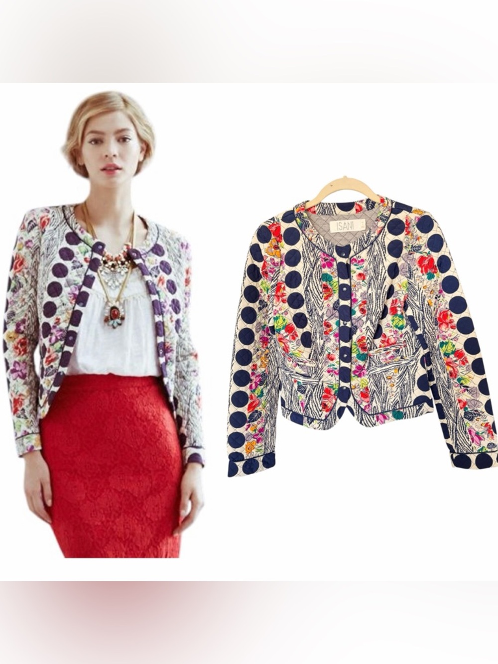ANTHROPOLOGIE ISANI Salta Quilted Floral Polka Dot Jacket Size 2